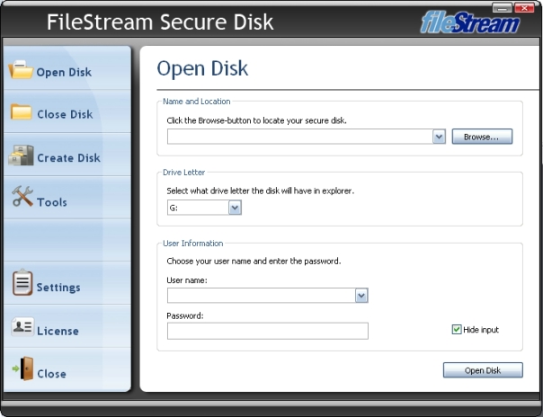 Screenshot for FileStream Secure Disk 1.7.1.0.2010